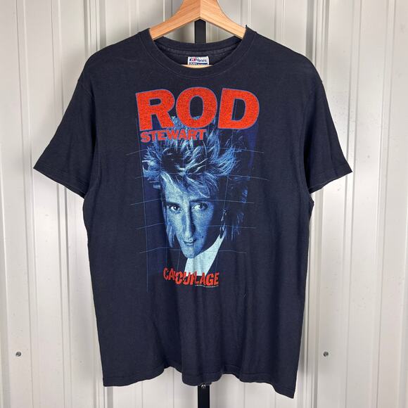 Rod Stewart 1984 Camouflage Tour Canada Dry Vintage Large Band Tee - Picture 1 of 6